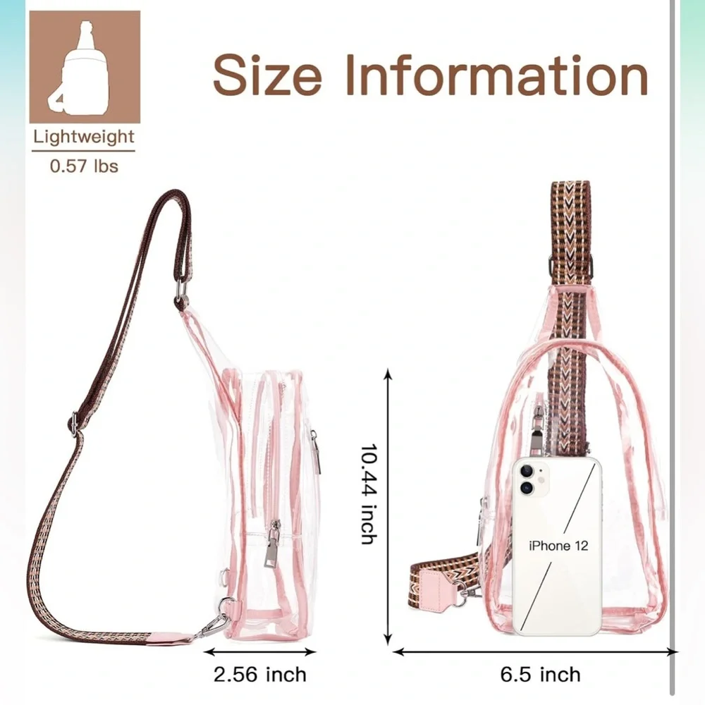 Clear pink Sling Bag with guitar Strap